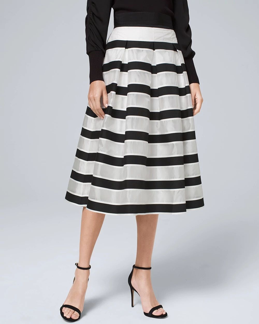 White house black market black and white striped skirt top